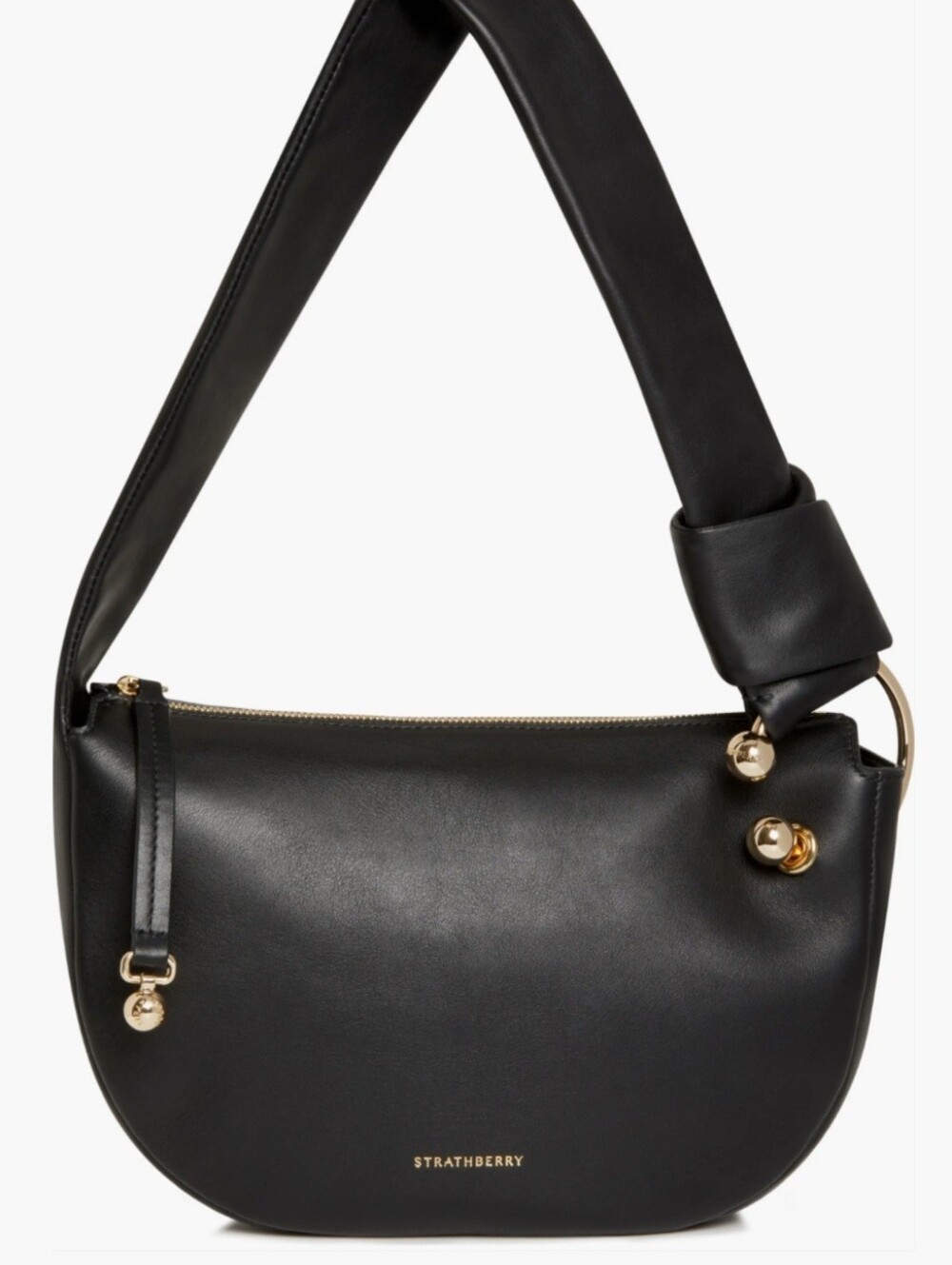 STRATHBERRY Black Halo Leather Shoulder Bag Purse Crescent Shape